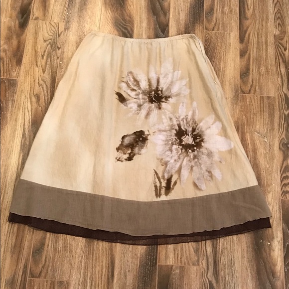 J. Jill Dresses & Skirts - J.Jill Tan Linen Flower Skirt L